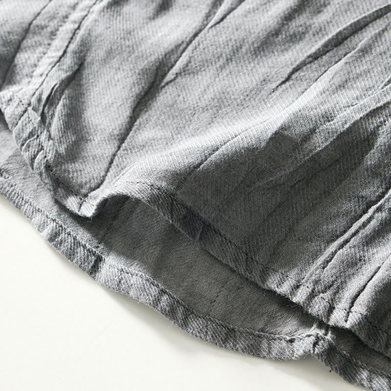 Buddha Stonesカジュアル 無地 ラペル ラミー リネン ハーフボタン メンズ シャツ - image 12