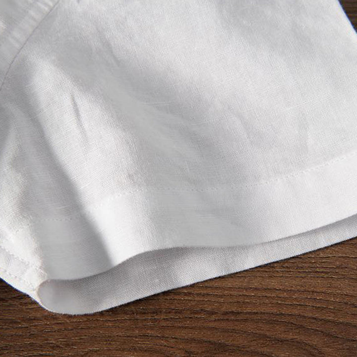 Buddha Stonesソフト刺繍 鶴柄 スタンドカラー コットンリネン ハーフボタン メンズシャツ - image 7