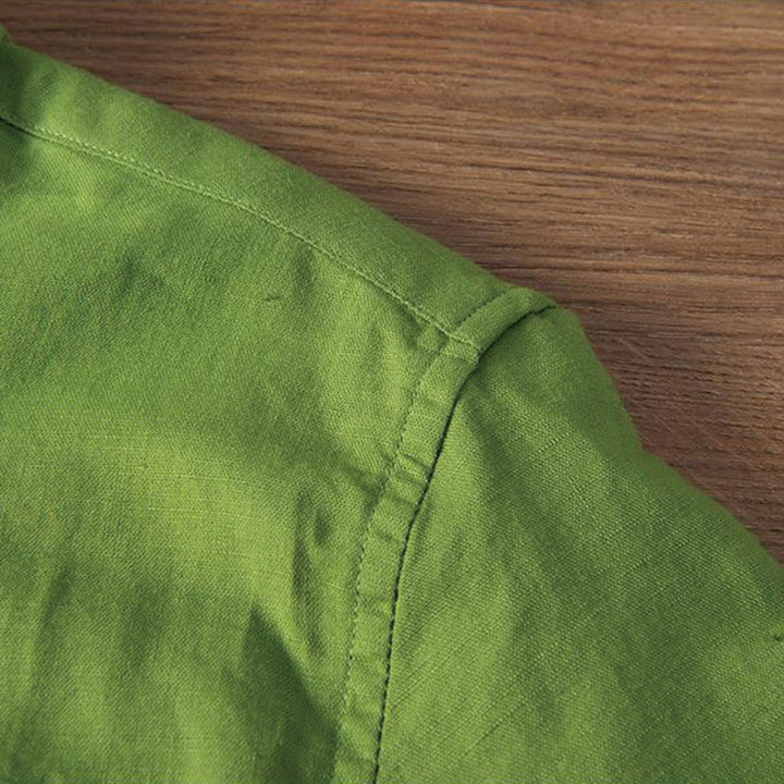 Buddha Stonesソフト刺繍 鶴柄 スタンドカラー コットンリネン ハーフボタン メンズシャツ - image 14