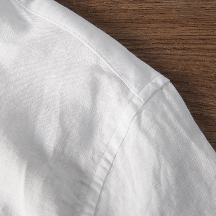 Buddha Stonesソフト刺繍 鶴柄 スタンドカラー コットンリネン ハーフボタン メンズシャツ - image 6