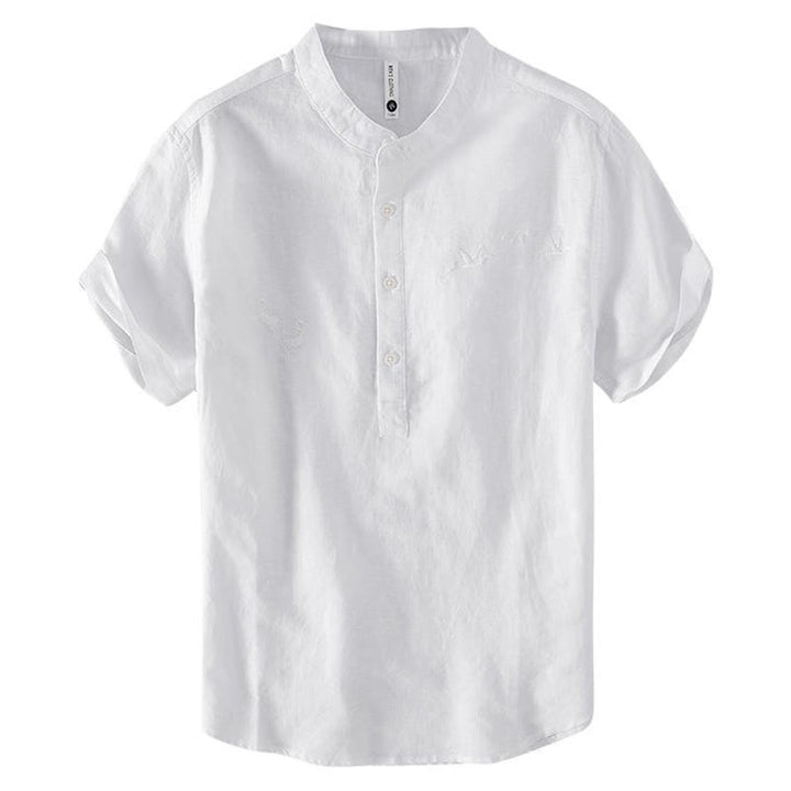 Buddha Stonesソフト刺繍 鶴柄 スタンドカラー コットンリネン ハーフボタン メンズシャツ - image 8