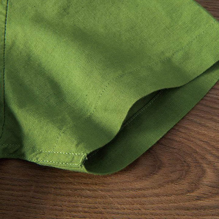 Buddha Stonesソフト刺繍 鶴柄 スタンドカラー コットンリネン ハーフボタン メンズシャツ - image 15