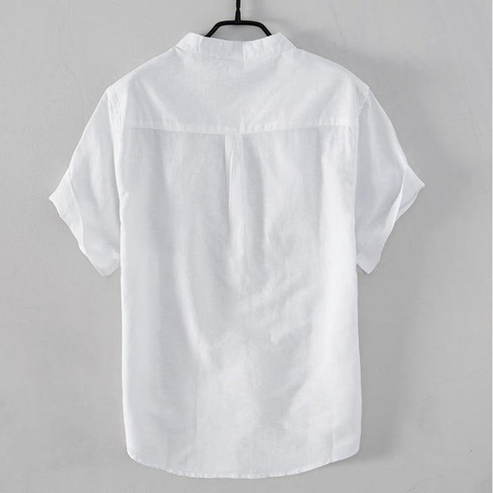 Buddha Stonesソフト刺繍 鶴柄 スタンドカラー コットンリネン ハーフボタン メンズシャツ - image 2