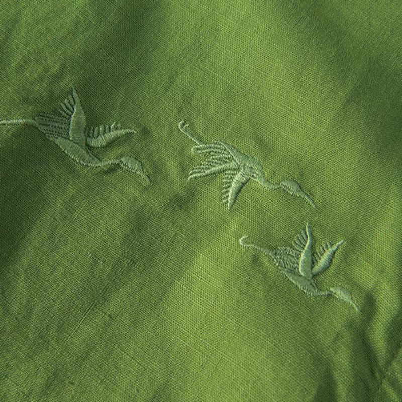 Buddha Stonesソフト刺繍 鶴柄 スタンドカラー コットンリネン ハーフボタン メンズシャツ - image 13