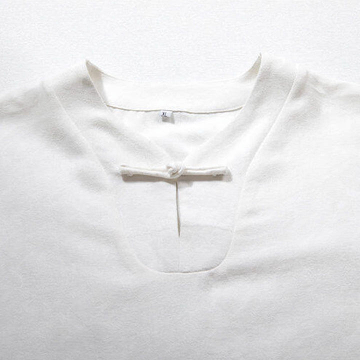 Buddha Stonesホワイト フロッグボタン リネン 七分袖 メンズシャツ - image 2