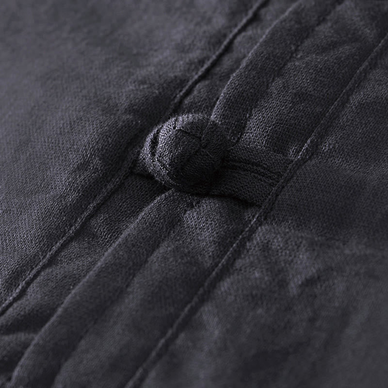 Buddha Stonesソフトプレーンフロッグボタンクルーネックコットンリネンハーフボタンメンズシャツ - image 12