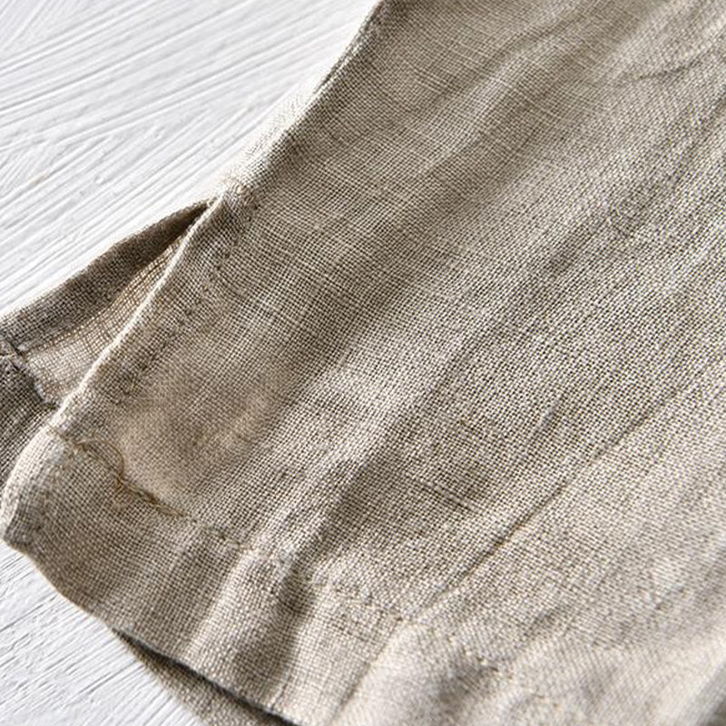 Buddha Stonesシンプルデザイン 半袖 ラペル リネン ハーフボタン メンズシャツ - image 3