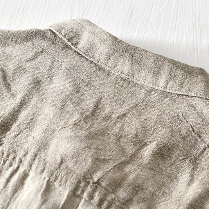 Buddha Stonesシンプルデザイン 半袖 ラペル リネン ハーフボタン メンズシャツ - image 2