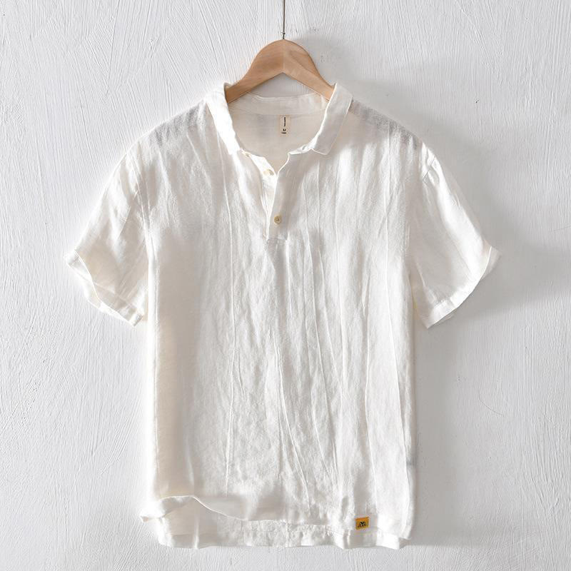 Buddha Stonesシンプルデザイン 半袖 ラペル リネン ハーフボタン メンズシャツ - 白 - US/UK/AU42、 EU52 (3XL) - image 4