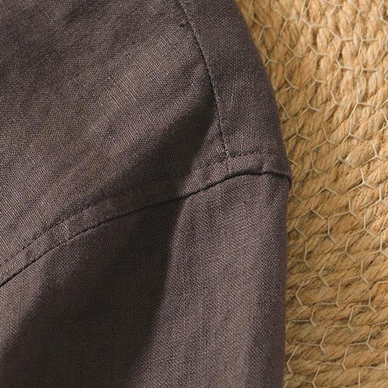 Buddha Stonesカジュアル 無地 Vネック 半袖 リネン メンズ シャツ - image 8