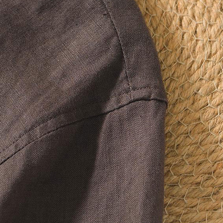 Buddha Stonesカジュアル 無地 Vネック 半袖 リネン メンズ シャツ - image 8