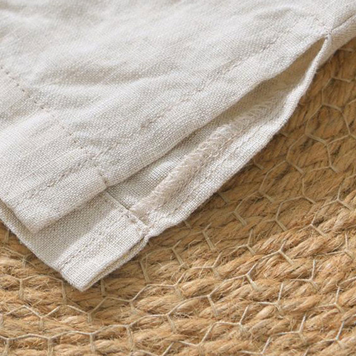 Buddha Stonesカジュアル 無地 Vネック 半袖 リネン メンズ シャツ - image 4