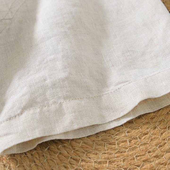 Buddha Stonesカジュアル 無地 Vネック 半袖 リネン メンズ シャツ - image 3