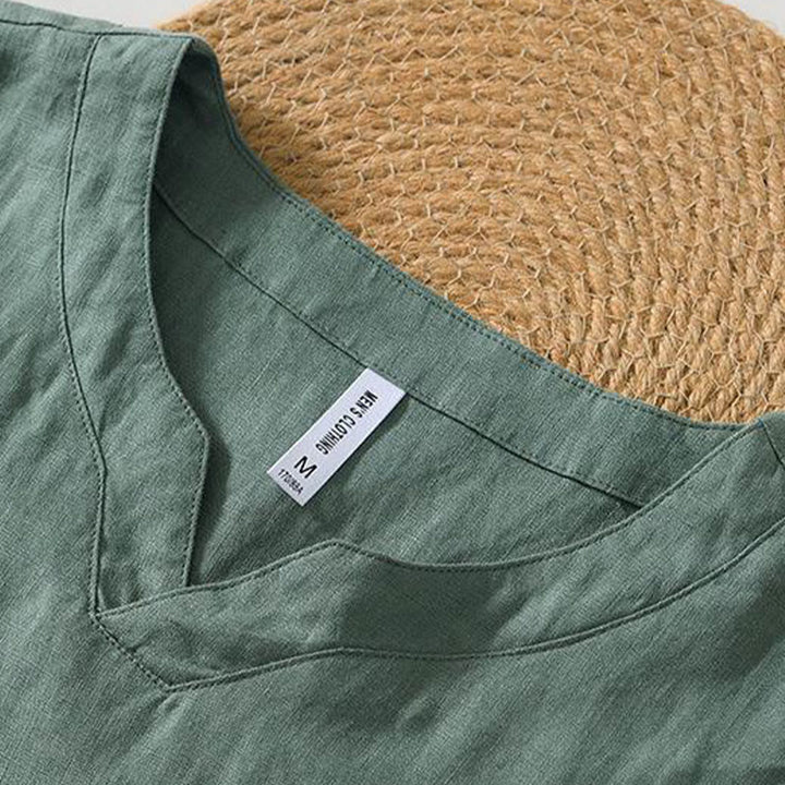 Buddha Stonesカジュアル 無地 Vネック 半袖 リネン メンズ シャツ - image 12