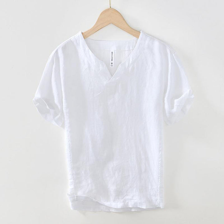 Buddha Stonesカジュアル 無地 Vネック 半袖 リネン メンズ シャツ - 白 - US/UK/AU42、 EU52 (3XL) - image 21