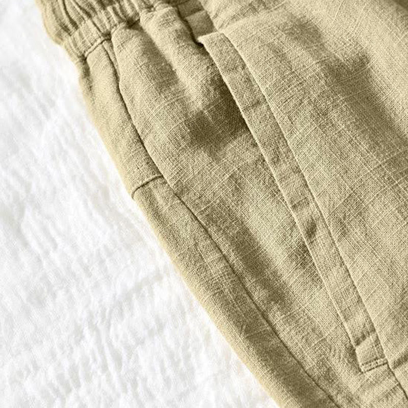 Buddha Stonesのドローストリングシンプルデザイン7-8丈コットンリネンメンズパンツポケット付き - image 17