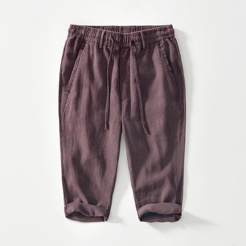 Buddha Stonesのドローストリングシンプルデザイン7-8丈コットンリネンメンズパンツポケット付き - 茶色 - US/UK/AU42、 EU52 (3XL) - image 5