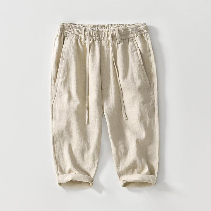 Buddha Stonesのドローストリングシンプルデザイン7-8丈コットンリネンメンズパンツポケット付き - ベージュ - US/UK/AU42、 EU52 (3XL) - image 0