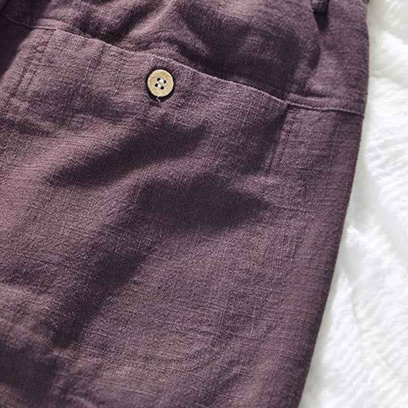 Buddha Stonesのドローストリングシンプルデザイン7-8丈コットンリネンメンズパンツポケット付き - image 8