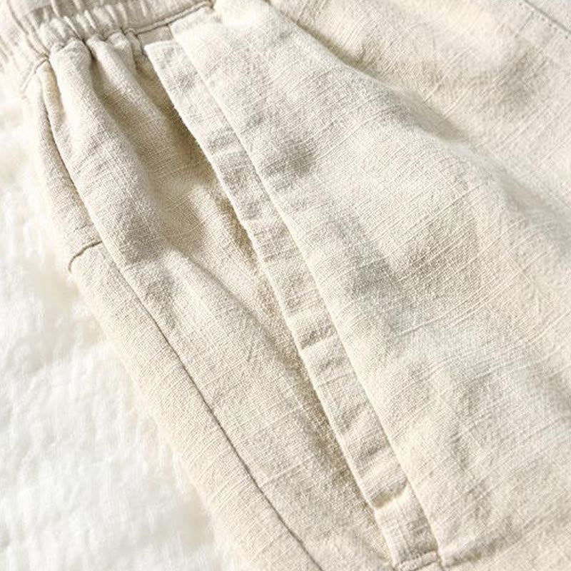 Buddha Stonesのドローストリングシンプルデザイン7-8丈コットンリネンメンズパンツポケット付き - image 2