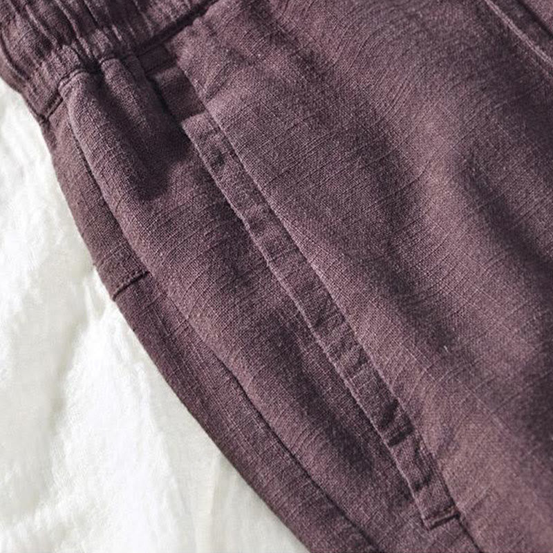 Buddha Stonesのドローストリングシンプルデザイン7-8丈コットンリネンメンズパンツポケット付き - image 7