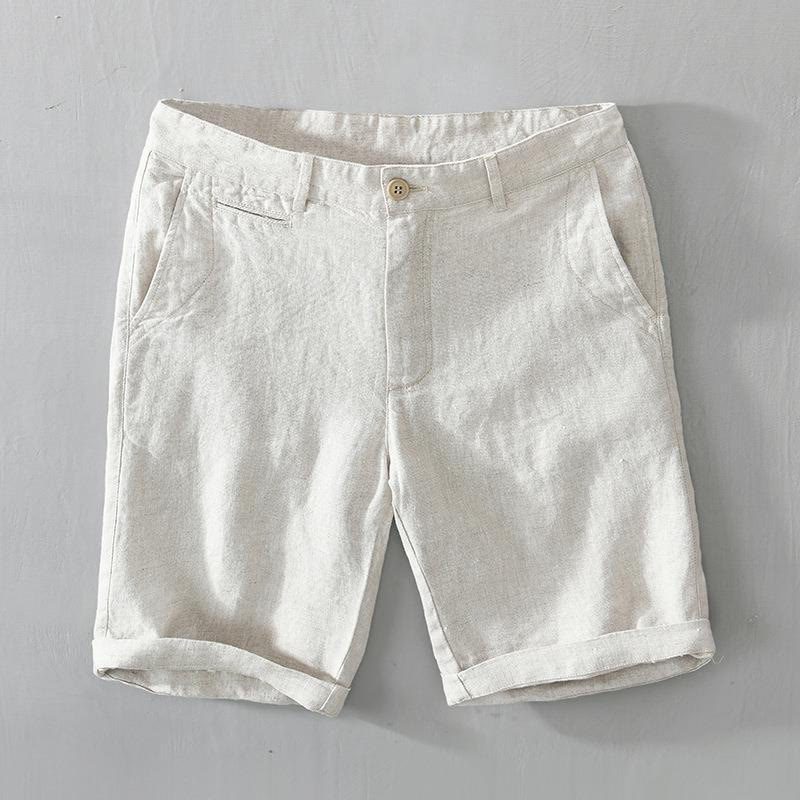 Buddha Stones無地 ドローストリング リネン メンズ ショートパンツ ポケット付き - ベージュ - US/UK/AU46、 EU56 (5XL) - image 11