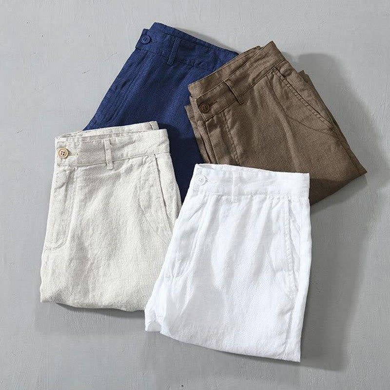 Buddha Stones無地 ドローストリング リネン メンズ ショートパンツ ポケット付き - image 18