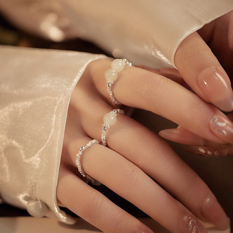 Buddha Stones925スターリングシルバー天然小和田翡翠ビーズ幸運弾性リング - image 11