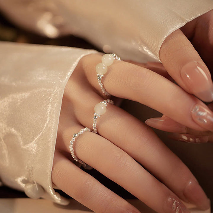 Buddha Stones925スターリングシルバー天然小和田翡翠ビーズ幸運弾性リング - image 11