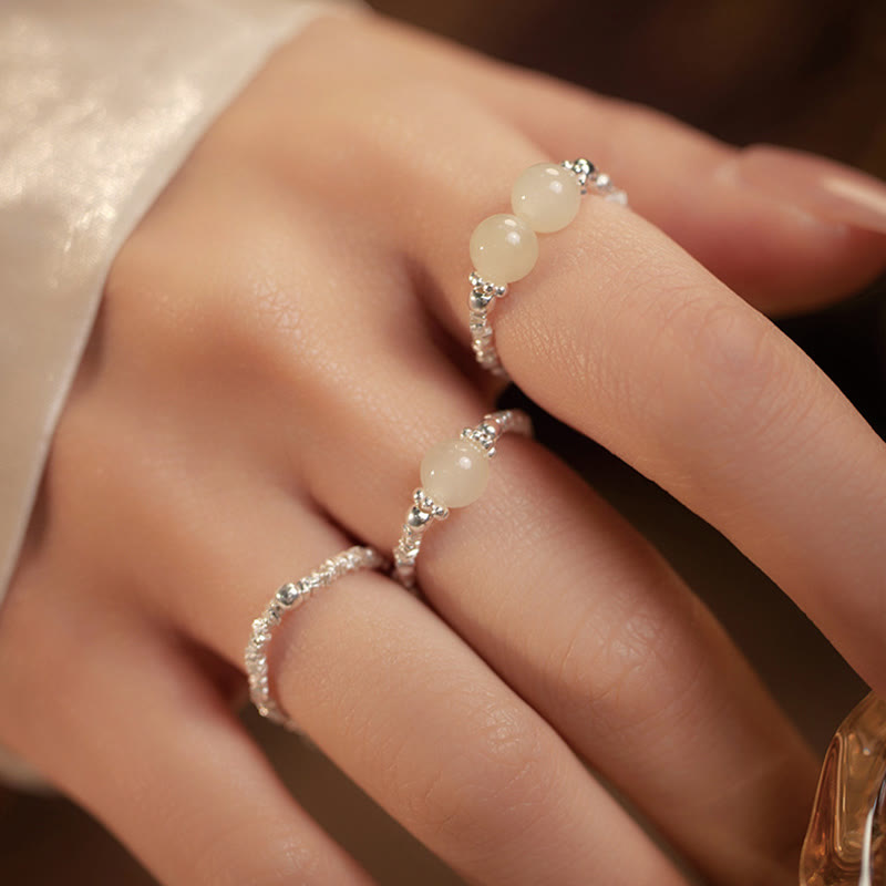 Buddha Stones925スターリングシルバー天然小和田翡翠ビーズ幸運弾性リング - image 14