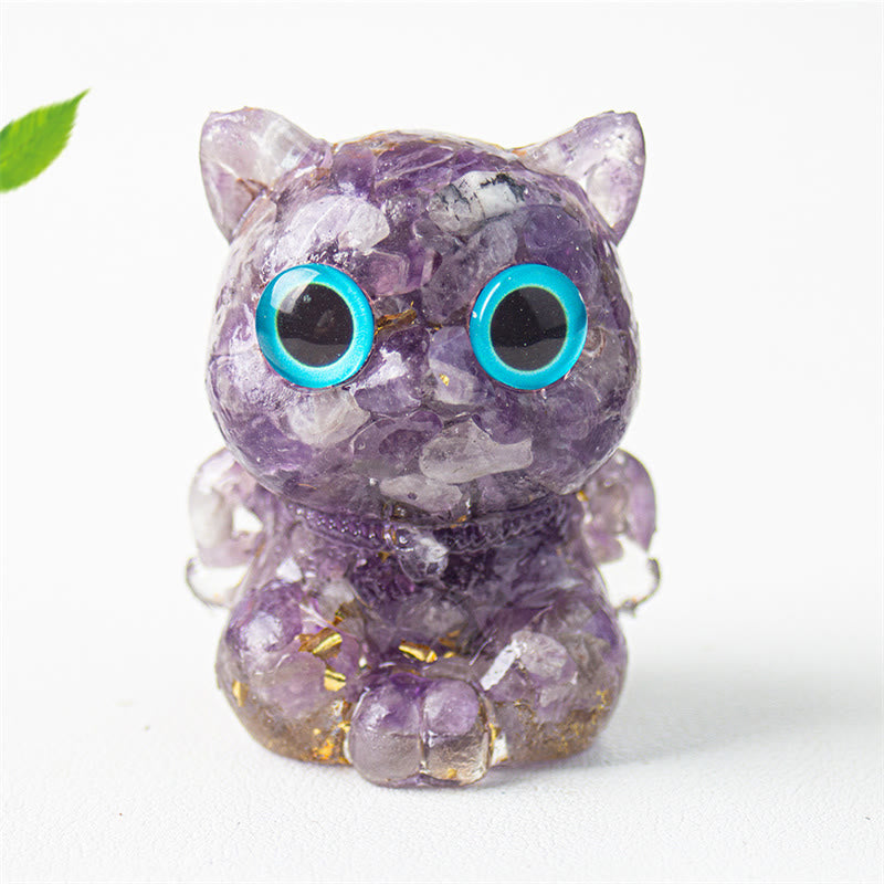 Buddha Stonesかわいい猫 ラズライト アメジスト ブラックオブシディアン アクアマリン クリスタル 樹脂 ポジティブ ホームデコレーション