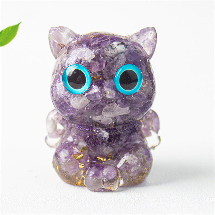 Buddha Stonesかわいい猫 ラズライト アメジスト ブラックオブシディアン アクアマリン クリスタル 樹脂 ポジティブ ホームデコレーション