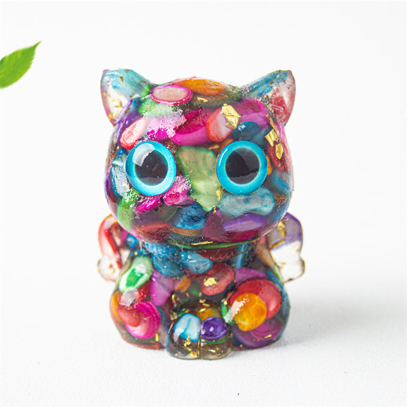 Buddha Stonesかわいい猫 ラズライト アメジスト ブラックオブシディアン アクアマリン クリスタル 樹脂 ポジティブ ホームデコレーション - カラーシェル 5.5×4.5×3.5cm - image 14