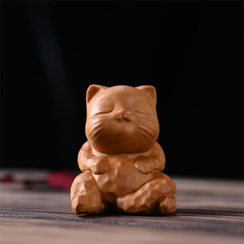 Buddha Stonesミニかわいい座り猫白檀守護ホームデコレーション - ゴールデンサンダルウッドキャット 5.3×4.8×4.3cm - image 2