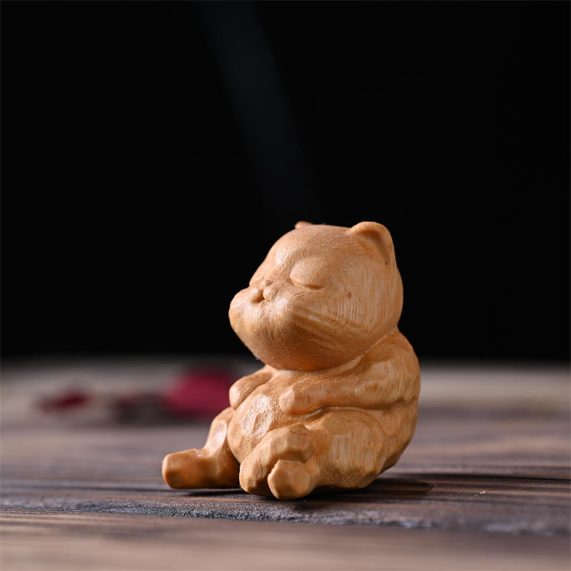 Buddha Stonesミニかわいい座り猫白檀守護ホームデコレーション - ゴールデンサンダルウッドキャット 4.6×4×3.6cm - image 3