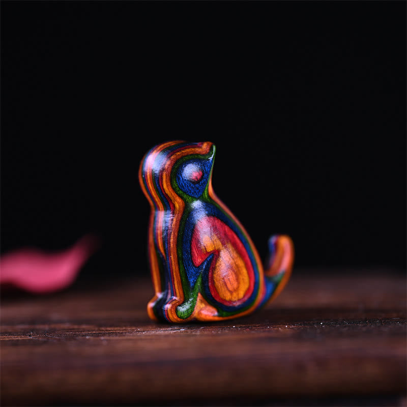 Buddha Stones小葉紫檀黒檀白檀 緑檀 幸運のミニ猫 鹿 スース 電話掛け飾り - レインボーキャット 3.2×2.8×1.6cm - image 2