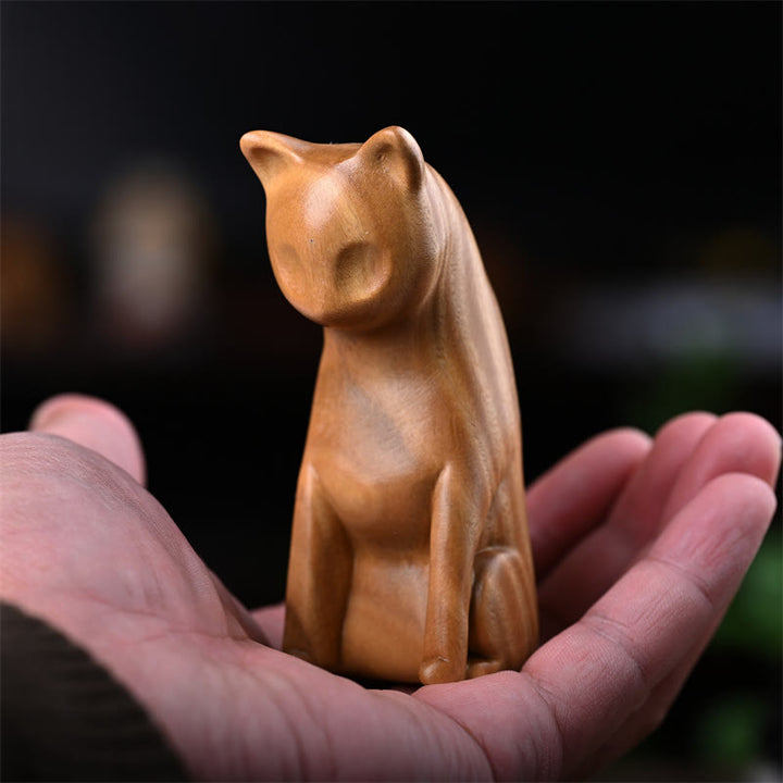 Buddha Stones小さな猫 マウス グリーンサンダルウッド アフリカンレッドローズウッド 平和 ホームデコレーション - グリーンサンダルウッドキャット 9*4*4cm - image 7
