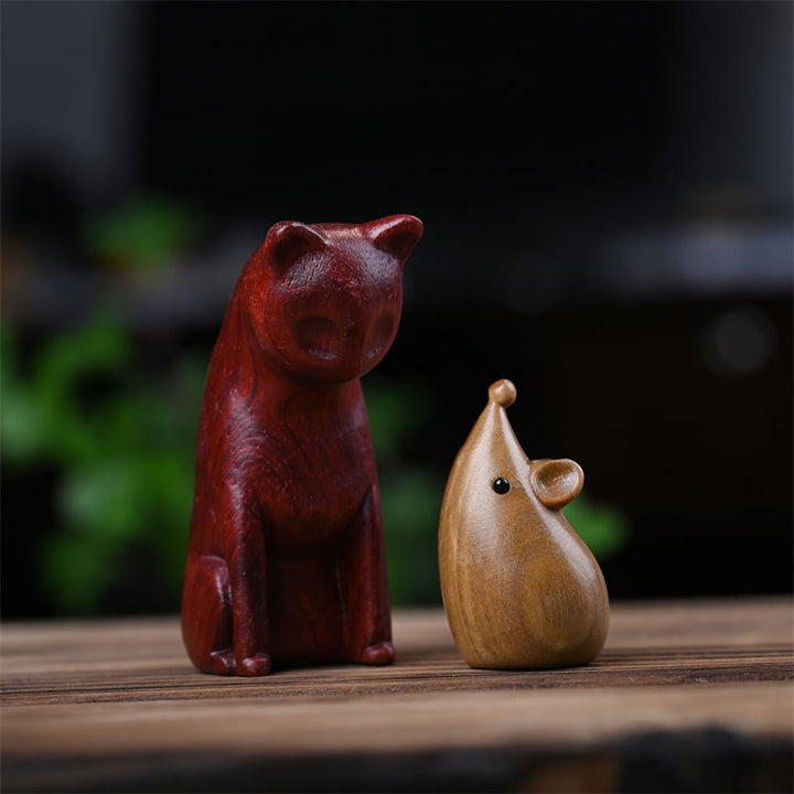 Buddha Stones小さな猫 マウス グリーンサンダルウッド アフリカンレッドローズウッド 平和 ホームデコレーション - アフリカンレッドローズウッドキャット+グリーンサンダルウッドマウス 9*4*4cm - image 23