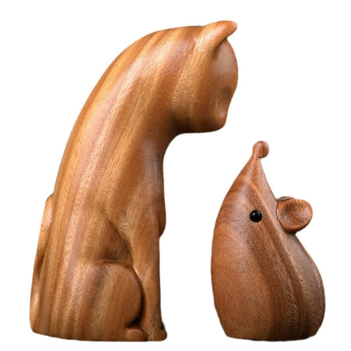 Buddha Stones小さな猫 マウス グリーンサンダルウッド アフリカンレッドローズウッド 平和 ホームデコレーション - image 6