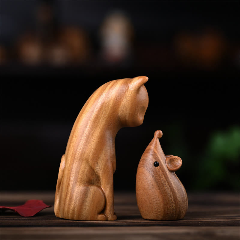 Buddha Stones小さな猫 マウス グリーンサンダルウッド アフリカンレッドローズウッド 平和 ホームデコレーション - image 3
