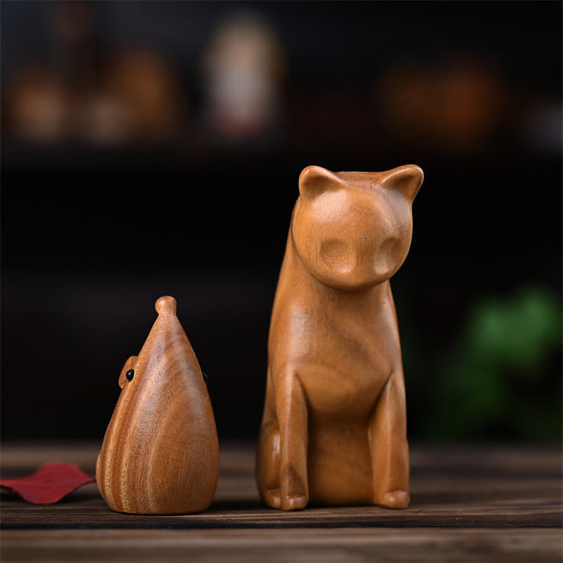 Buddha Stones小さな猫 マウス グリーンサンダルウッド アフリカンレッドローズウッド 平和 ホームデコレーション - image 2