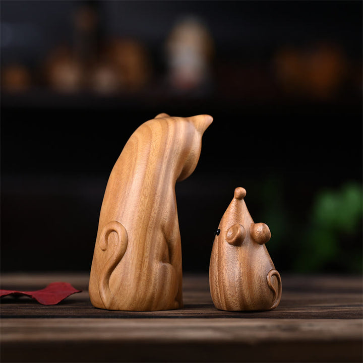 Buddha Stones小さな猫 マウス グリーンサンダルウッド アフリカンレッドローズウッド 平和 ホームデコレーション - image 4
