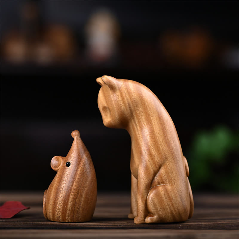 Buddha Stones小さな猫 マウス グリーンサンダルウッド アフリカンレッドローズウッド 平和 ホームデコレーション - image 5