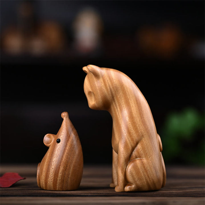 Buddha Stones小さな猫 マウス グリーンサンダルウッド アフリカンレッドローズウッド 平和 ホームデコレーション - image 5