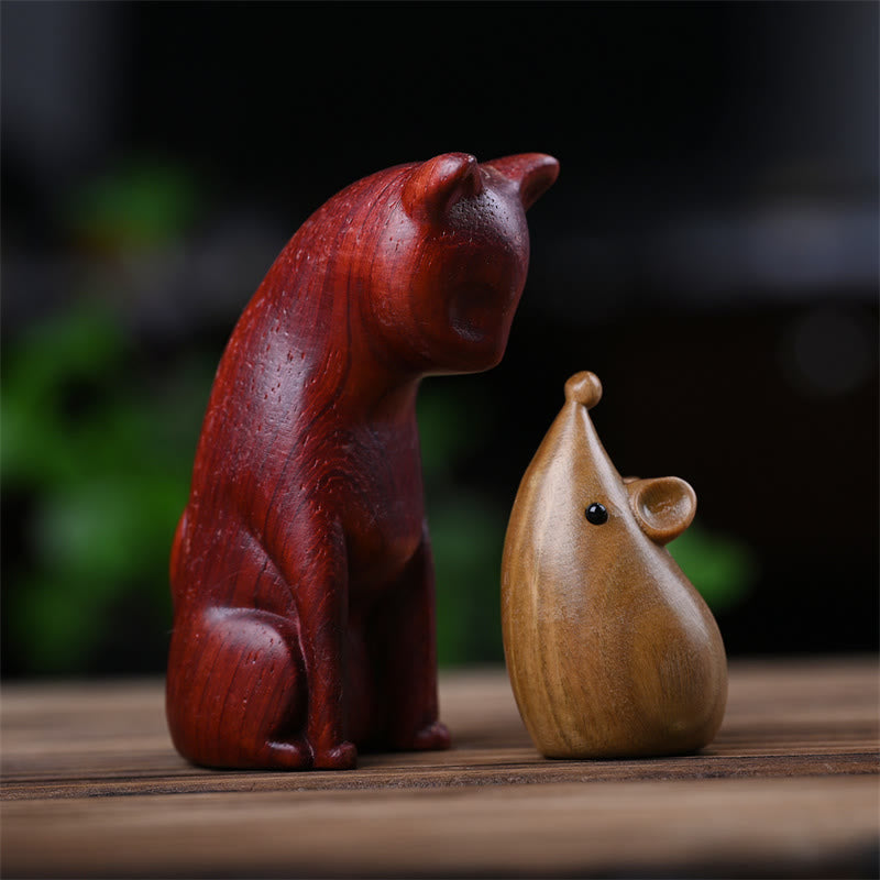 Buddha Stones小さな猫 マウス グリーンサンダルウッド アフリカンレッドローズウッド 平和 ホームデコレーション - image 24