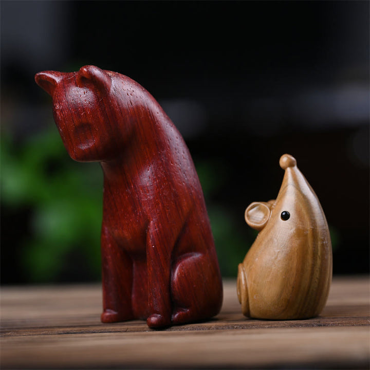 Buddha Stones小さな猫 マウス グリーンサンダルウッド アフリカンレッドローズウッド 平和 ホームデコレーション - image 25