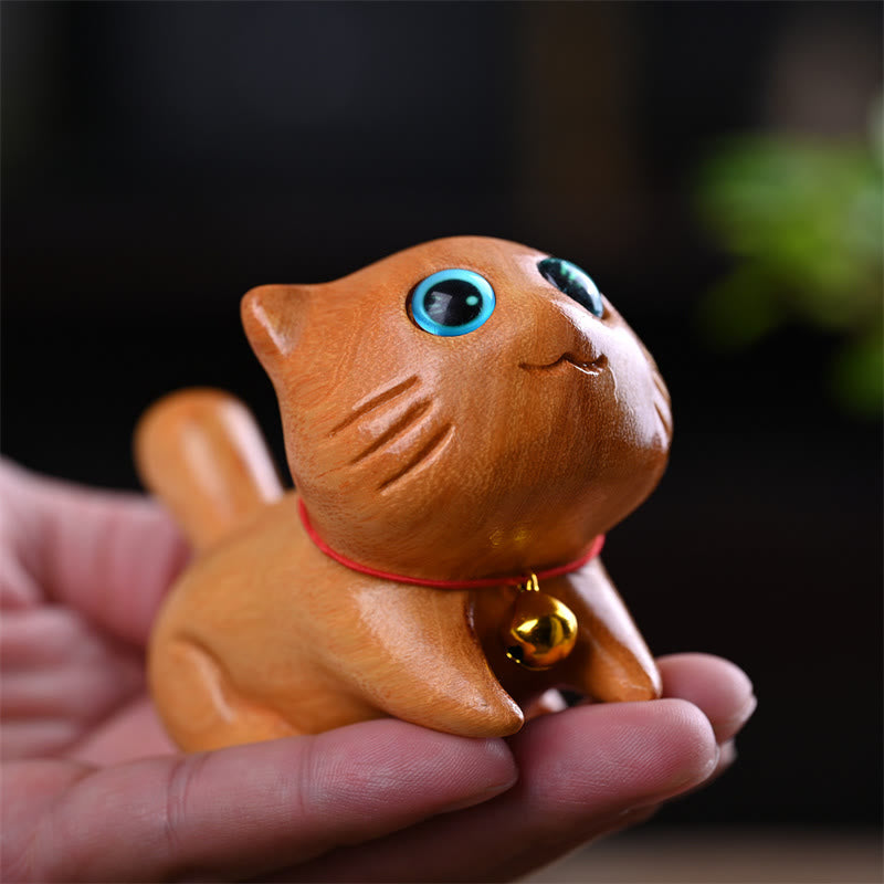 Buddha Stones小さくて可愛い自信に満ちた眠り猫 白檀 癒しのホームデコレーション - 自信のある猫 10cm - image 1