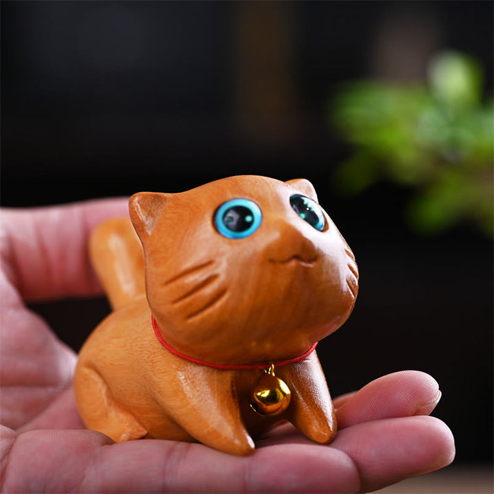 Buddha Stones小さくて可愛い自信に満ちた眠り猫 白檀 癒しのホームデコレーション - image 1