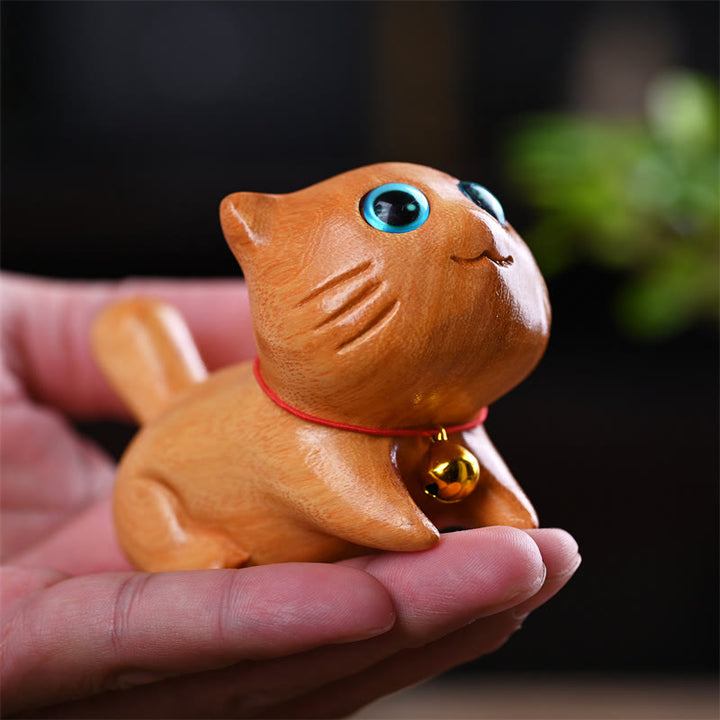 Buddha Stones小さくて可愛い自信に満ちた眠り猫 白檀 癒しのホームデコレーション - image 3