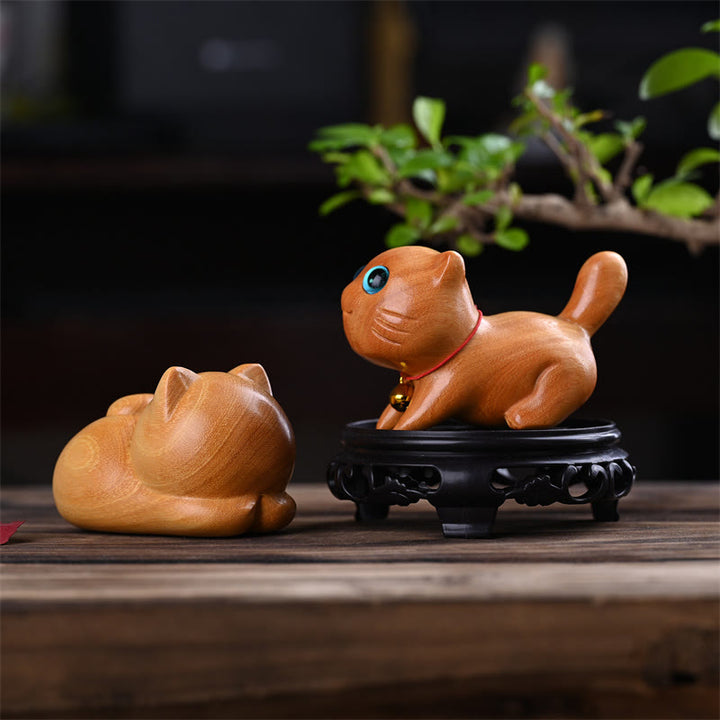Buddha Stones小さくて可愛い自信に満ちた眠り猫 白檀 癒しのホームデコレーション - image 8